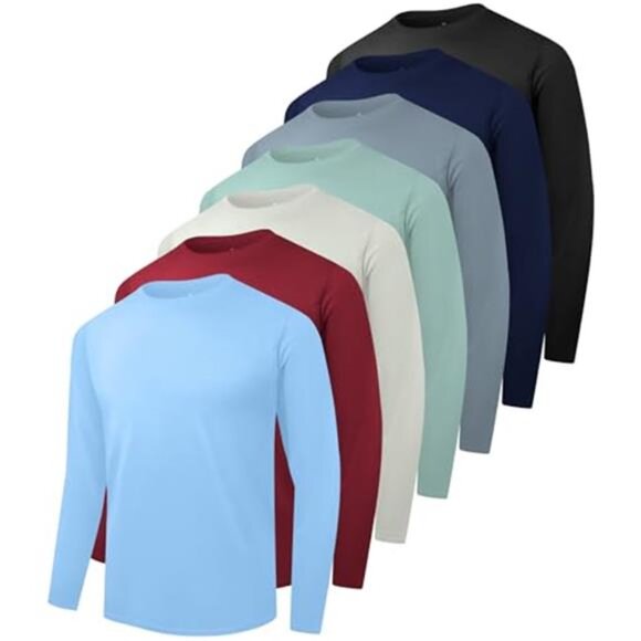 7 Pack Men Dry Fit Workout Long Sleeve Athletic Gym UPF SPF UV Sun Protection